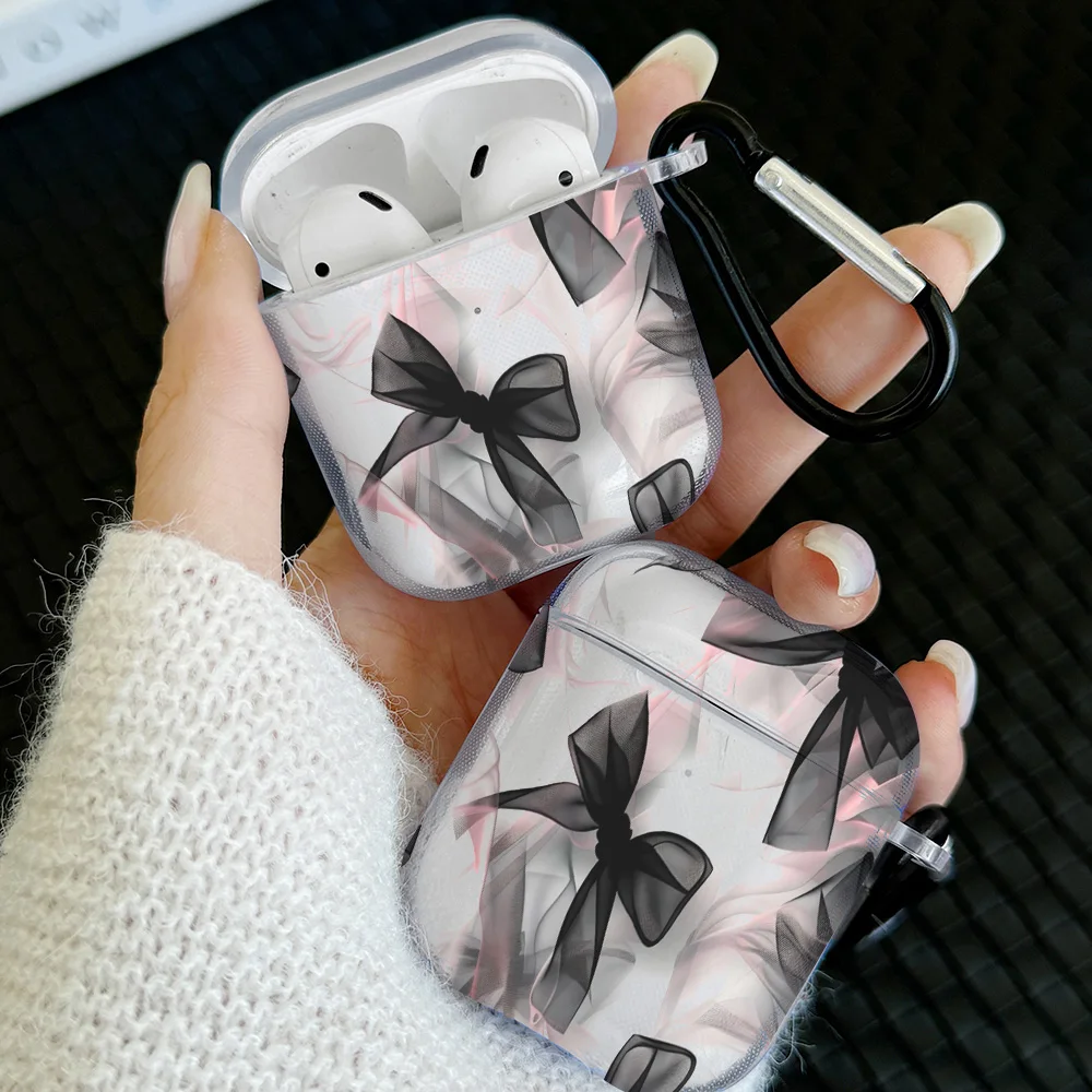 Funda con diseño de lazo de corazón negro para AirPods Pro 2/Pro Gen, funda de auriculares de TPU para AirPods 4 2024 3 1 2 Gen, funda protectora para auriculares