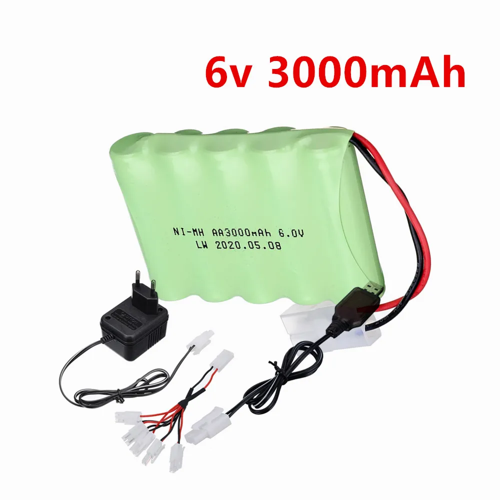6v 3000mAh Rechargeable Battery and Charger for RC boat , RC car , RC Toys, M Model With Tamiya Plug AA 6 v Battery Pack