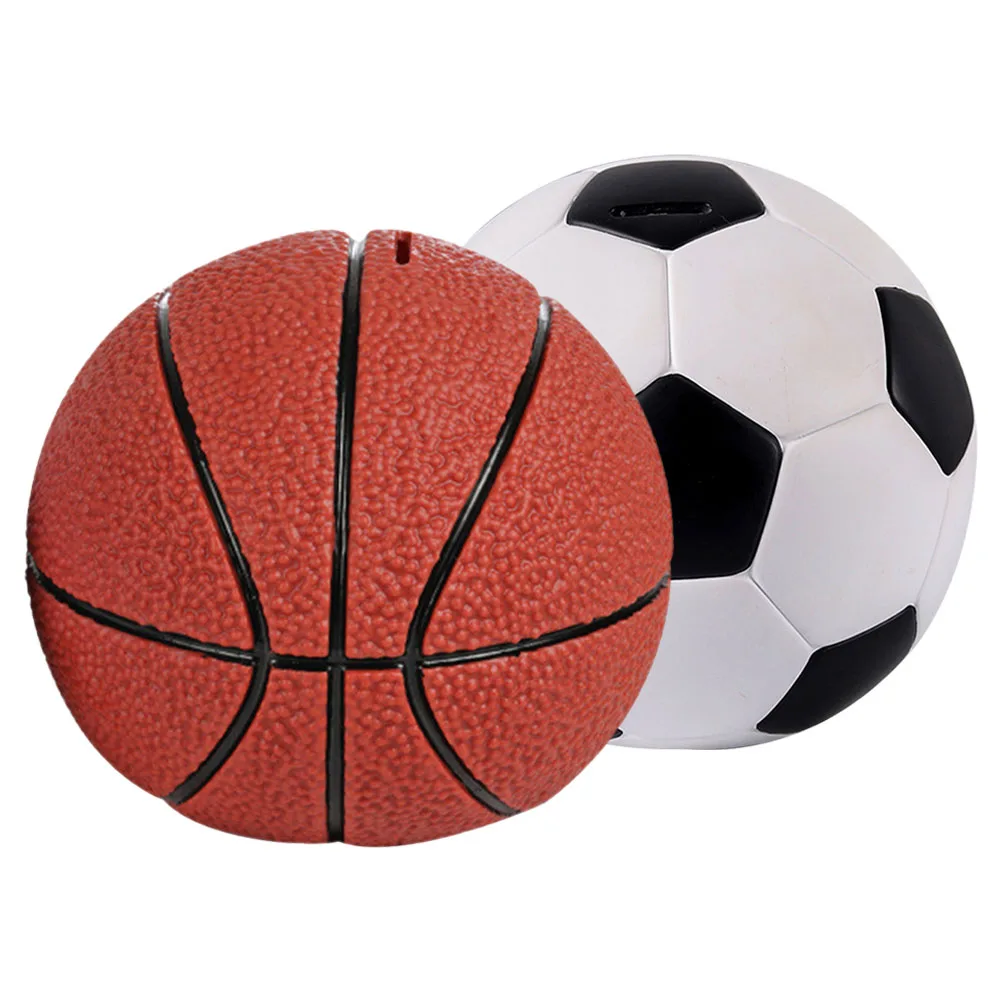 

2Pcs Basketball and Football Piggy Bank Set Thickened Vinyl Kids Money Container Resistant Cash Bank for Toddlers