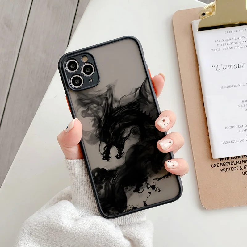 Dragon Ink Brush Painting Phone Case for iPhone 16 14 12 13 mini 11 Pro Max 15 14 7 8 Plus SE 2020 X XR XS Hard Back Cover Funda