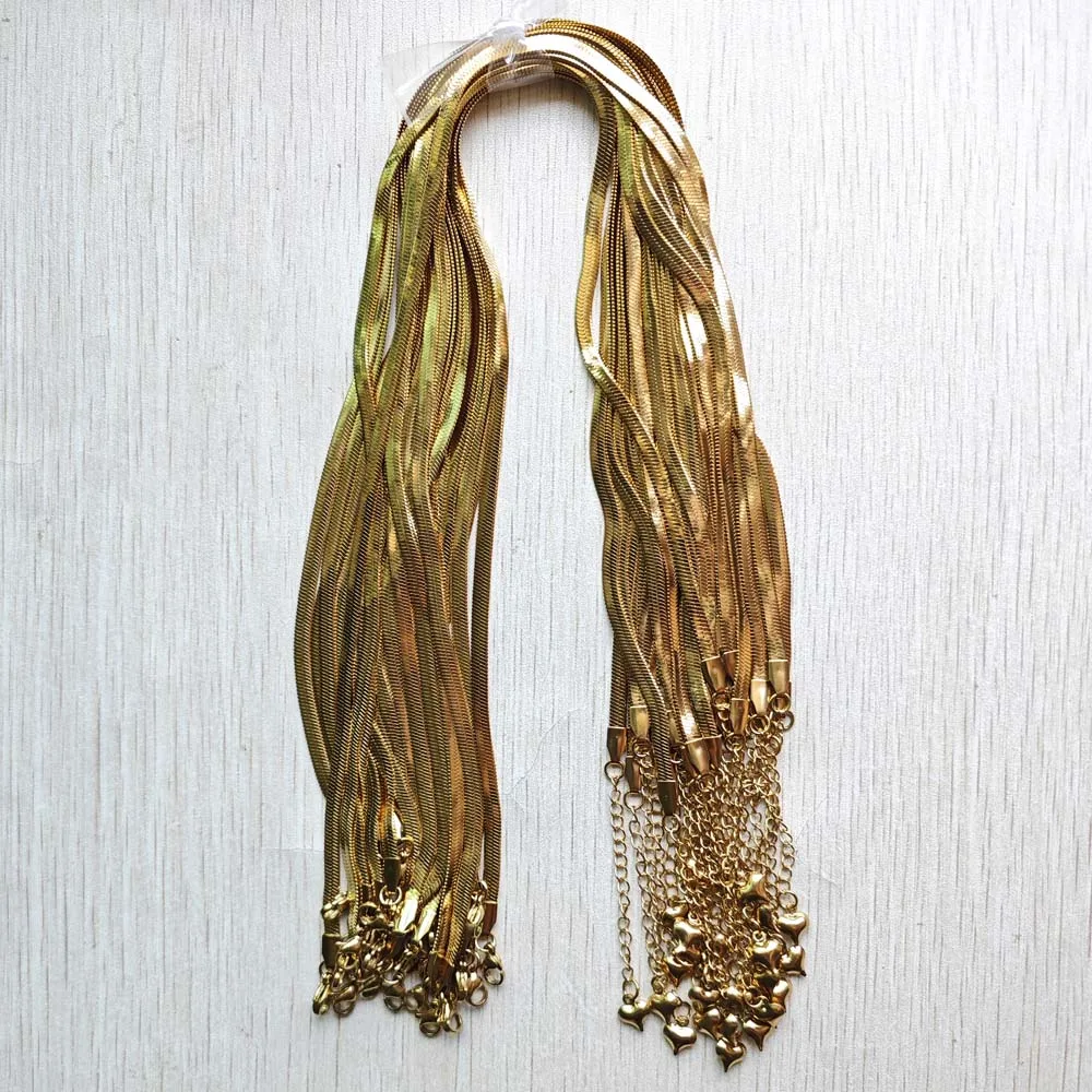 4mm Gold Color Stainless Steel Snake Chains Necklaces 40cm+5cm with Heart Lobster Clasp DIY Jewelry Accessories Wholesale 20pcs