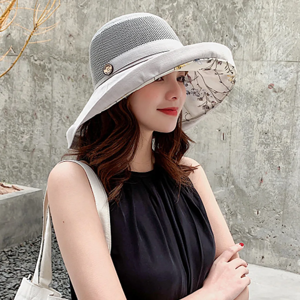 Sun Hat Collapsible Fisherman’ Hats Mesh Wide Brim Cap Protector Fashionable Breathable Solid Color for Beach Headwear