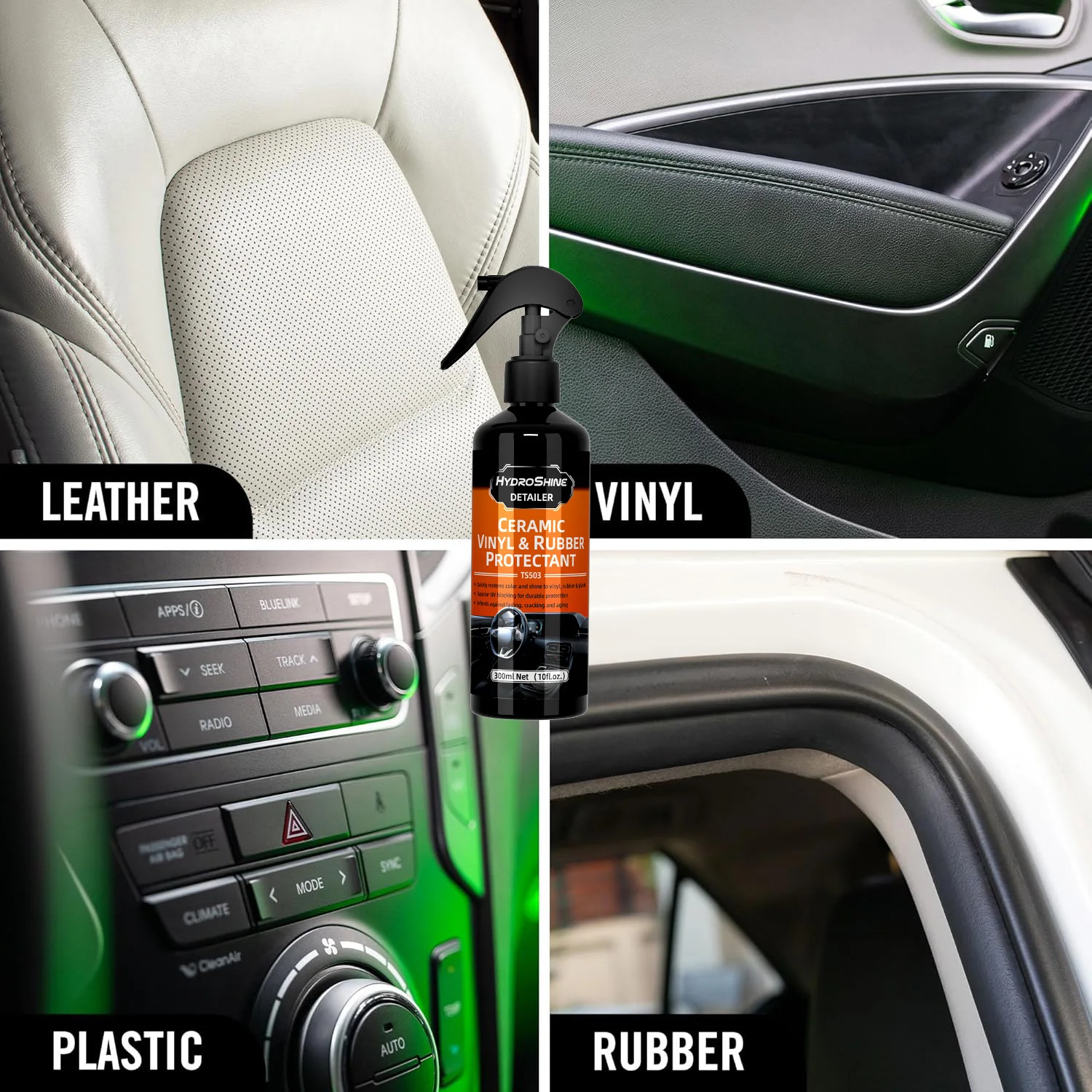 Hydroshine سيارة السيراميك الفينيل والمطاط حامي خلع الملابس الداخلية التفاصيل الأسود تألق تقليم مرمم رذاذ الرعاية السيارات بالتفصيل