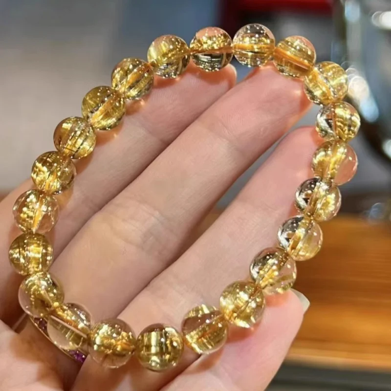 

Бразильский натуральный браслет из рутилового кварца с золотым титаном, коллекционный, женский, одинарный круг, золотой кристалл, подарок для нее