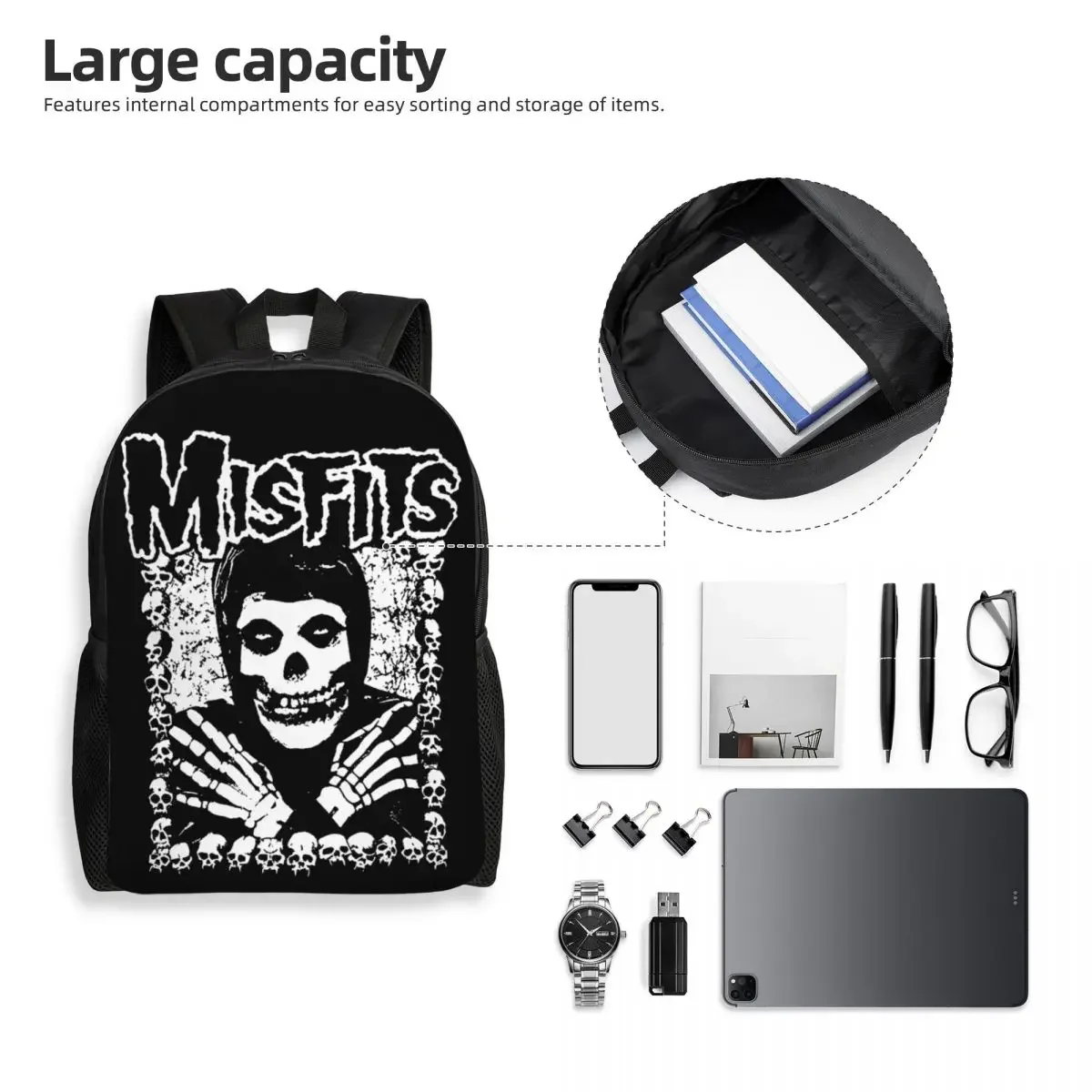 Custom Misfits Rock Punk Skull Laptop Backpack Women Men Fashion Bookbag for College School Students Bags