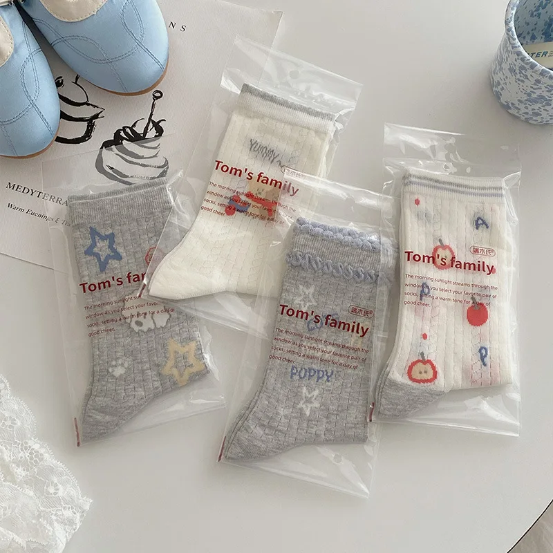 

Cartoon socks women summer thin mesh breathable dog print mid calf no seam grey socks