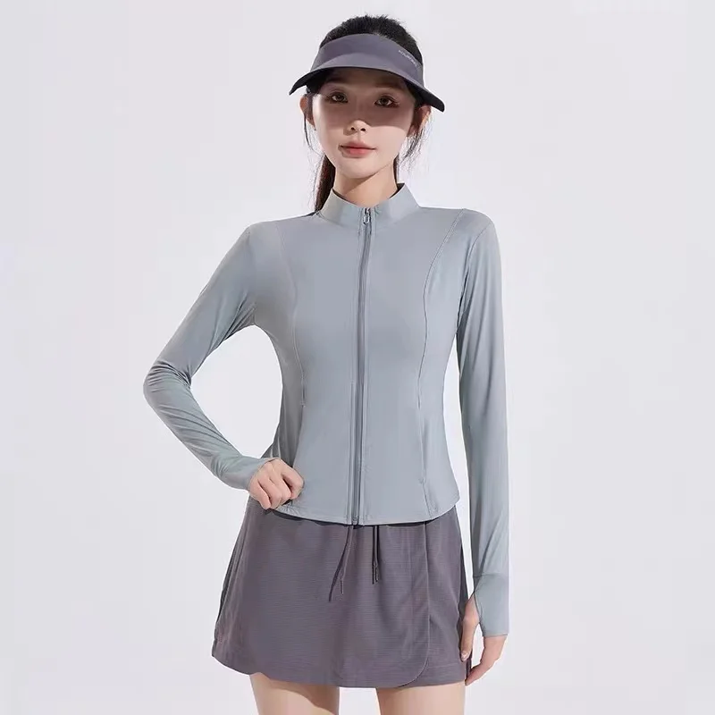 Slim Fit Standing Collar Sun Protection Suit Summer Ice Silk Breathable Tight Fitting Quick Drying Small Waist Protection Suit