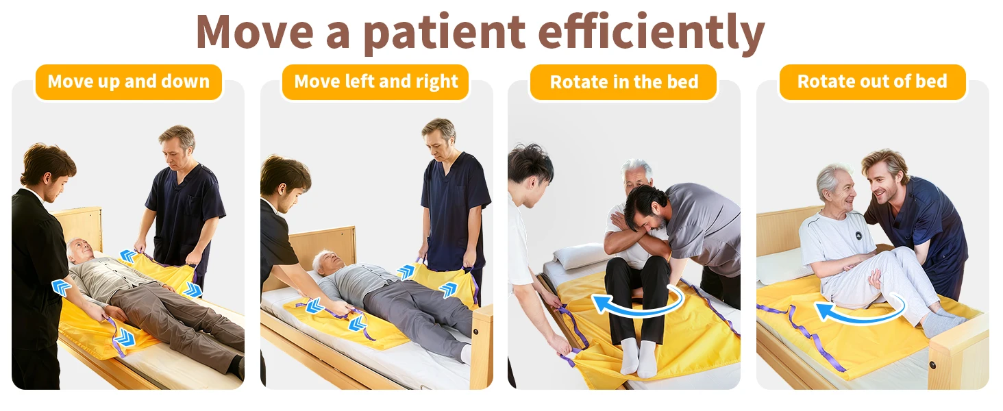 Ehucon Tubular Transfer-Gleitmatte für den Patiententransport, Ausziehbare Gleitplatte mit Griffen, Gelb, 220 LBS – Detail 5