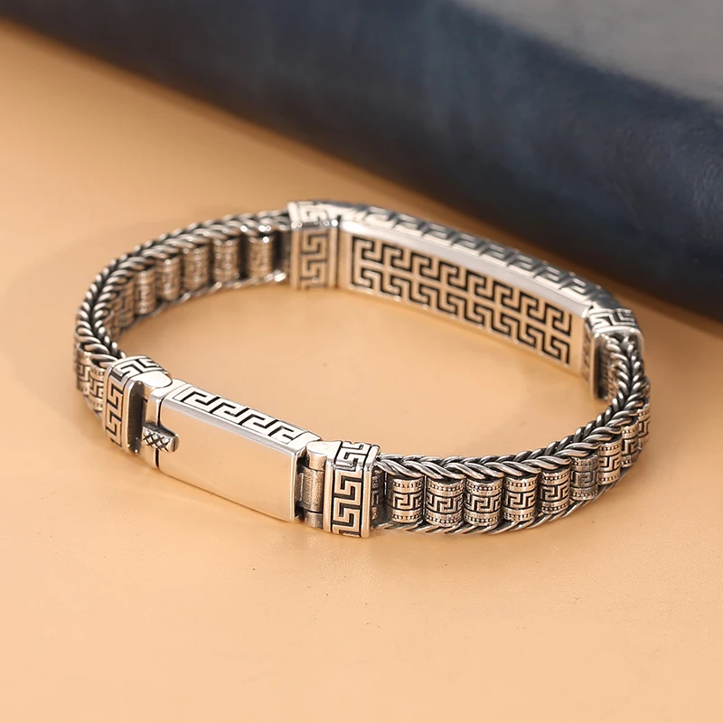 Original Design S925 Sterling Silver Handmade Passepartout Prayer Wheel Bracelet Men Trendy Personality Style Luxurious Retro