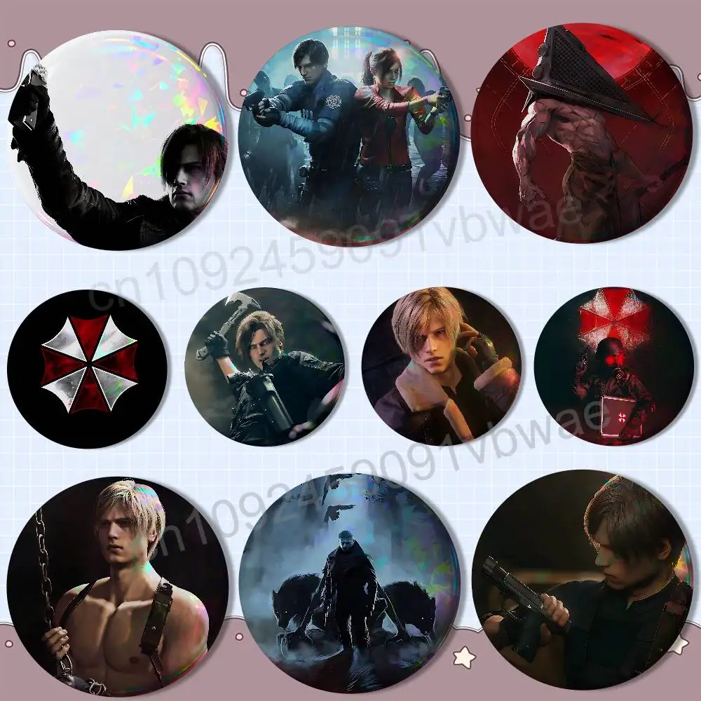 cool Leon Kennedy Resident Evil HD Print 58mm 44mm Round Lapel Pins Pretty Derby Round Display Brooches Brooch Badges