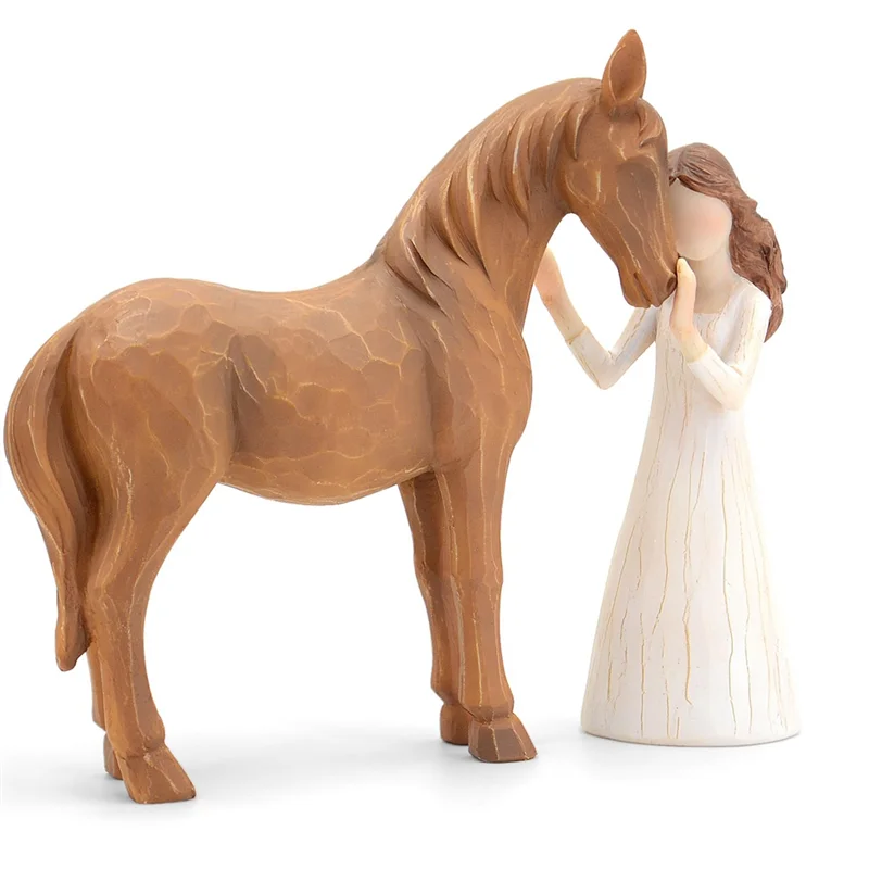 Horse Gifts For Girls Women - Girl Embraces Horses Figurine Gifts For Horse Lovers Women Sculpted Hand-Painted Resin