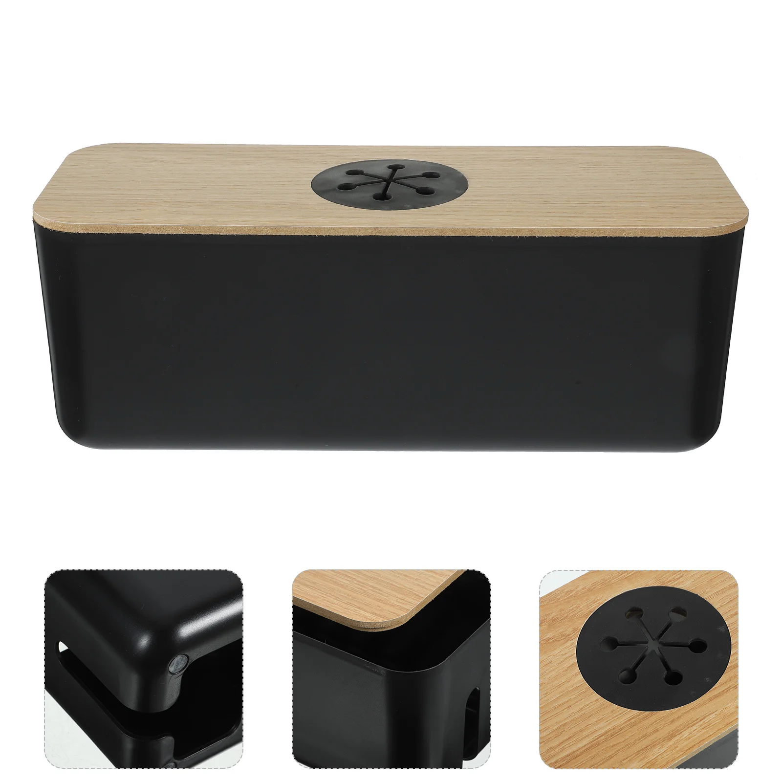 

Cable Cord Organizer ABS Wood Wire Management Box Office Desk Cable Holder Hides Power Strip Phone Charging Hub