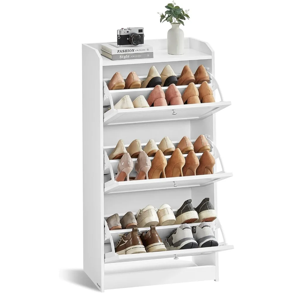 

Shoe Cabinet with 3 Flip Drawers, Shoe Storage Cabinet, Adjustable and Removable Dividers, Holds up to 18 Pairs of Shoes,