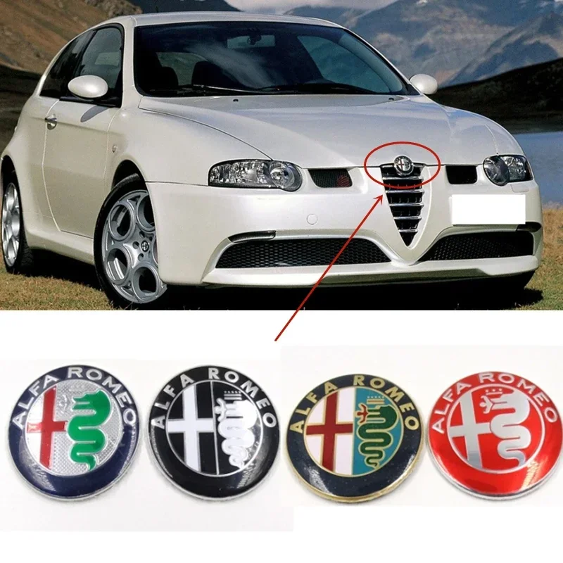 Image of 74MM Auto Front- und Heckemblem Kofferraum-Abzeichen Aufkleber Ersatzzubehör für Alfa Romeo Logo Giulia 159 147 156 Stelvio Giulietta Mito