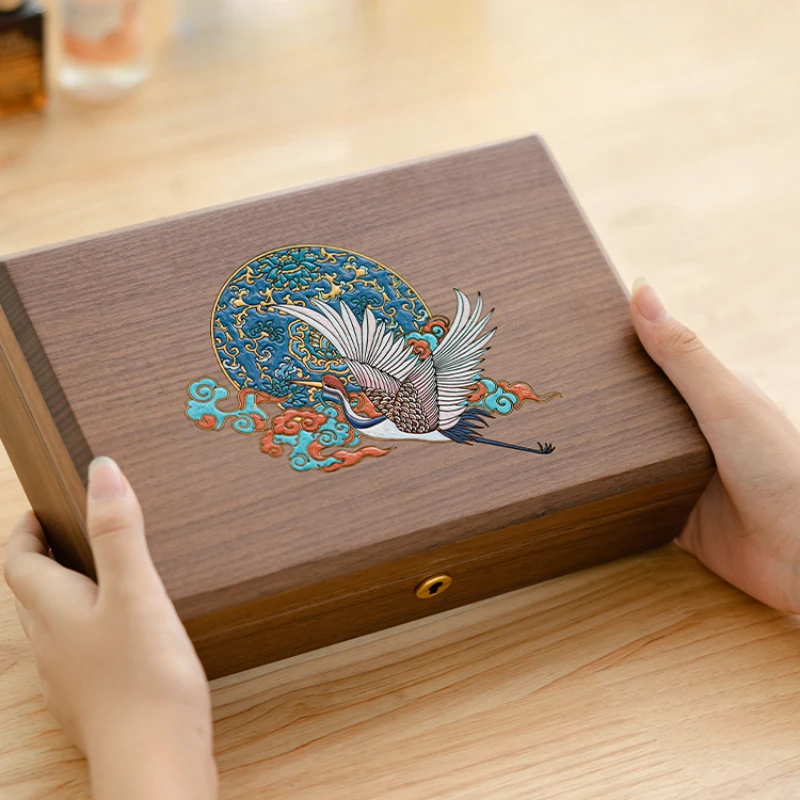 Walnut Wooden Solid Wood Jewelry Ornament Storage Box Wedding Dowry Gift with Lock Key Retro Advanced Anti-Oxidation