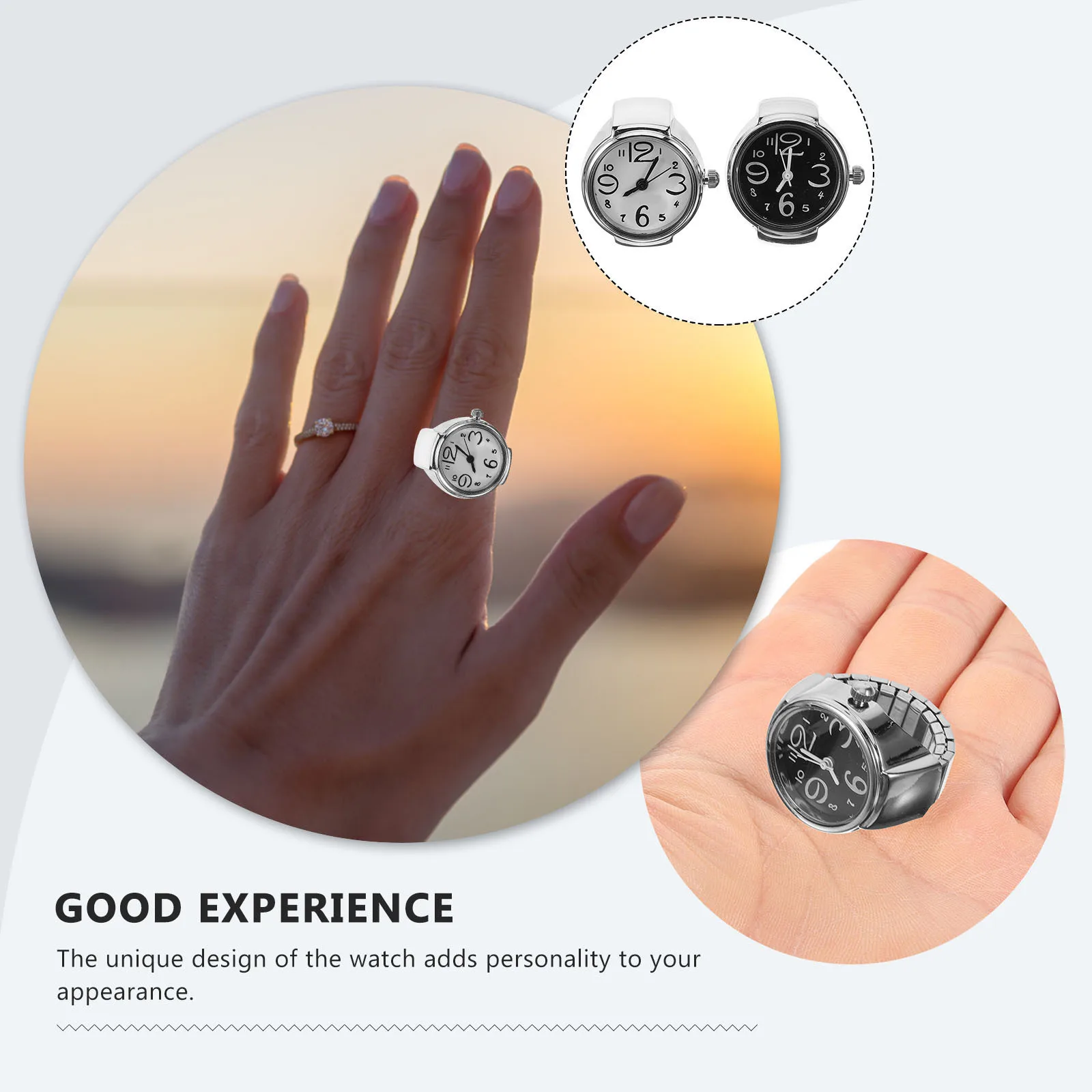 قطعتان من ساعة الزوجين بتصميم قوي وخفيف الوزن، ملابس مريحة للاستخدام على المدى الطويل، ساعة دائرية للإصبع #5