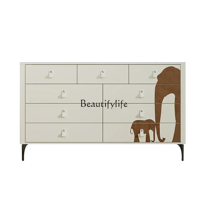 

Italian minimalist entrance living room locker bedroom storage drawer type cream wind nine chest cabinetLX