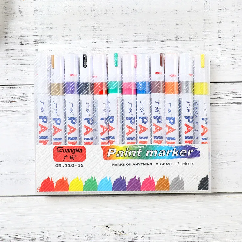 12 Colors Set Waterproof Permanent Oily Paint Marker Pen Car Tyre Tires Tread CD Mark Metal Wood School Art Graffti Stationery