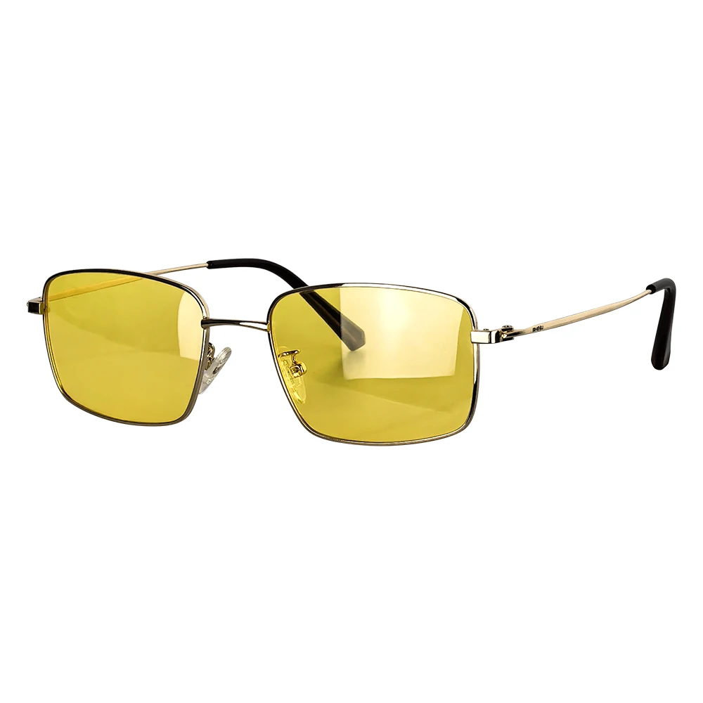 Gafas de sol polarizadas para hombre, montura metálica, bloqueo de luz azul y UV 400 para uso diario, visión nocturna, gafas de conducción amarillas