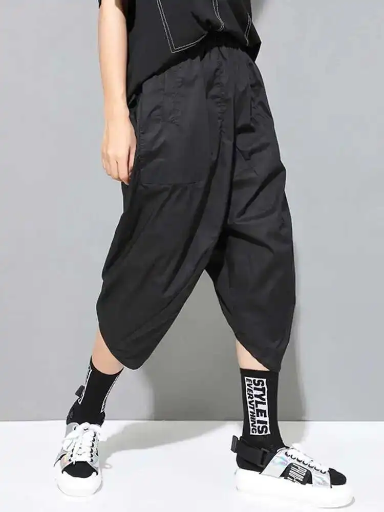 ยืดหยุ่นสูงเอวสีดําสบายๆ Harem กางเกงใหม่หลวม Fit กางเกงผู้หญิงแฟชั่นฤดูใบไม้ผลิฤดูใบไม้ร่วง