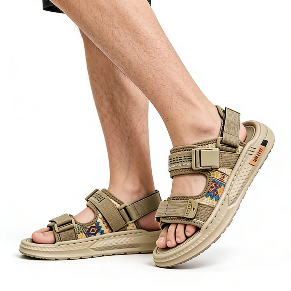 2026 Summer Casual Shoes Mens Sandals Flat Non-slip Canvas Comfortable Thick Sole Summer Brand Male Footwear Daily Wear D954