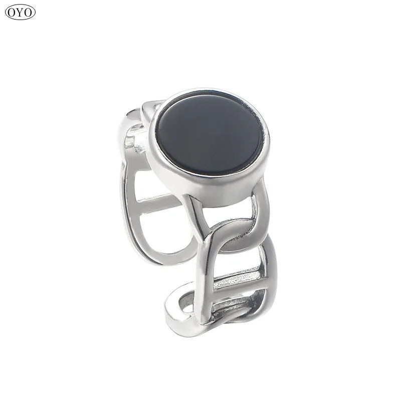 

Personalized geometric line 925 Silver Black Agate open ring for men and women sweet cool index finger ring