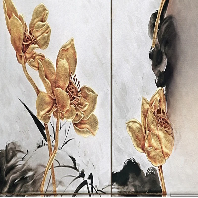 Custom Chinese Hand-Painted Ink Lotus Wall Mural Elegant Watercolor Floral Wallpaper for Living Room Office Tea Room Wall Decor
