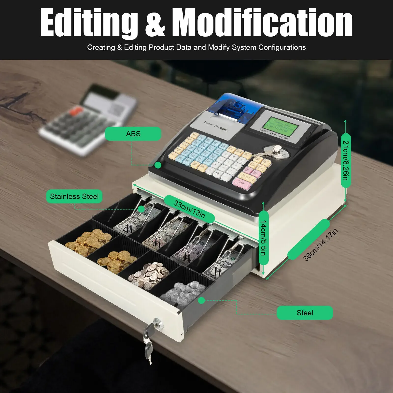 

48-Key POS System with Thermal Printer - Electronic Cash Register for Small Business, Retail Store