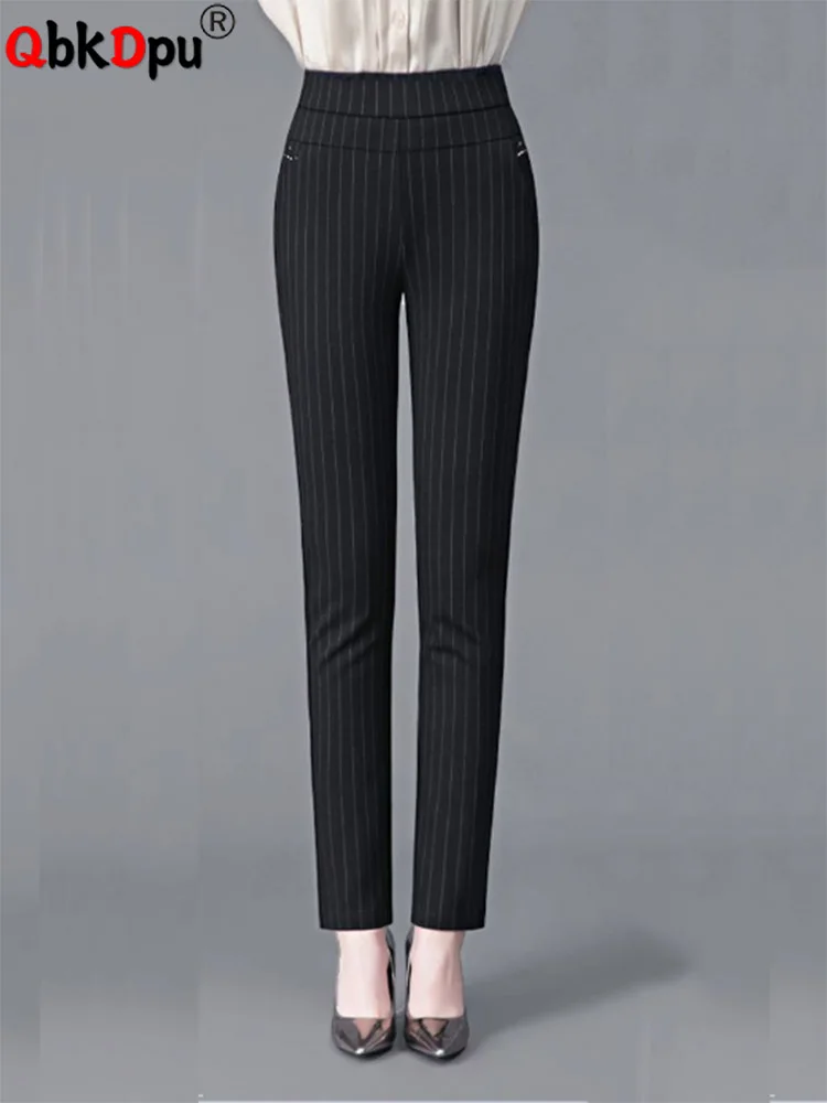 

Slim High Waist Striped Pencil Pants Oversized 80kg Leggings Straight Trousers Women Office Elegant Formal 2023 New Pantalones