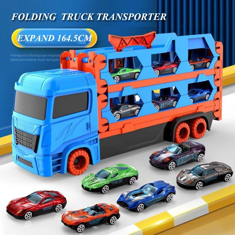 Großer Auto-Transporter-LKW, zusammenklappbares Gleis, Rennfahrzeug, Wettbewerbsspiele für Kinder, Aufbewahrung, Legierung, Auto, Jungenspielzeug, Kinder, neuartiges Geschenk