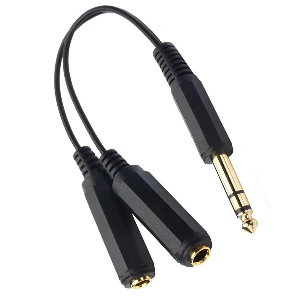 1/4 Inch 6.35mm Male to Dual 6.35mm Female Adapter Cable Stereo Audio Y Splitter Cord for Audio Equipment