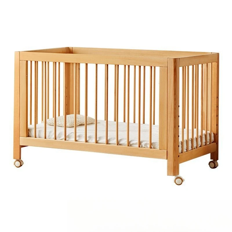 With adjustable newborn baby bed beech small bed crib splicing large bed removable multi-functional bedside guardrail