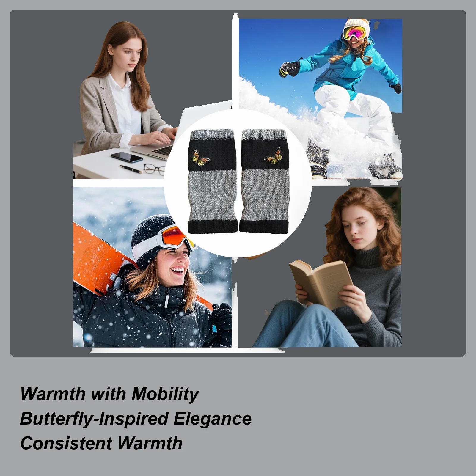 

Перчатки без пальцев для женщин, мягкие милые женские вязаные перчатки с вышивкой бабочки и полупальца для женщин, взрослых, студентов-подростков