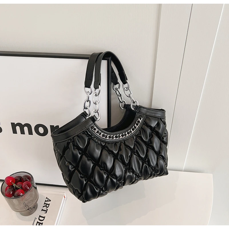 PU Chains Hobos Shoulder and Crossbody Bags Soild Zipper Diamond Lattice Fashion Hand Bags for Women 2024 High Quality Hot Sale