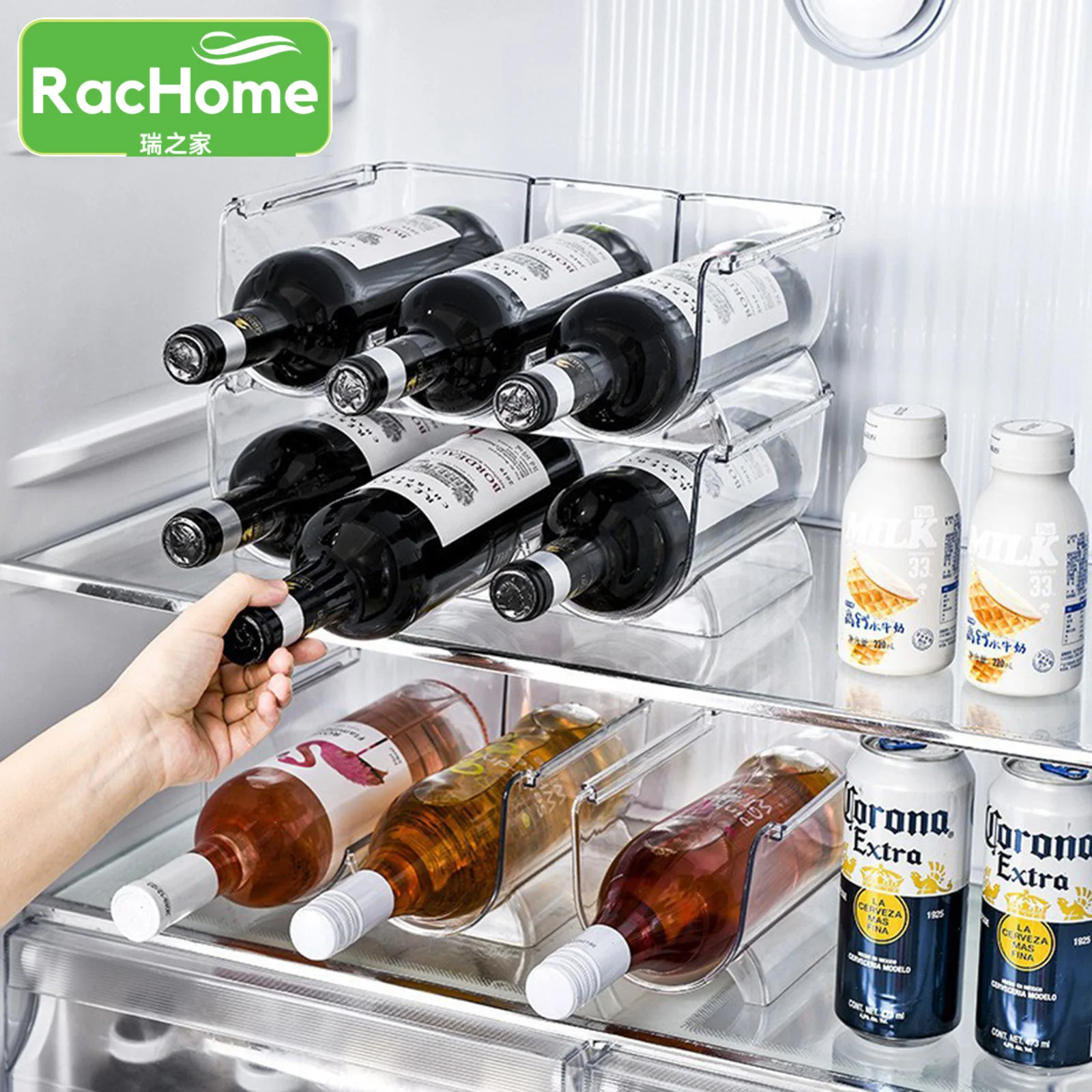 

Stackable Beverage Dispenser Glass Beer Bottle Drink Holder Refrigerator Drawer Space Saving Tray Anti-slip Overlap Storage Rack