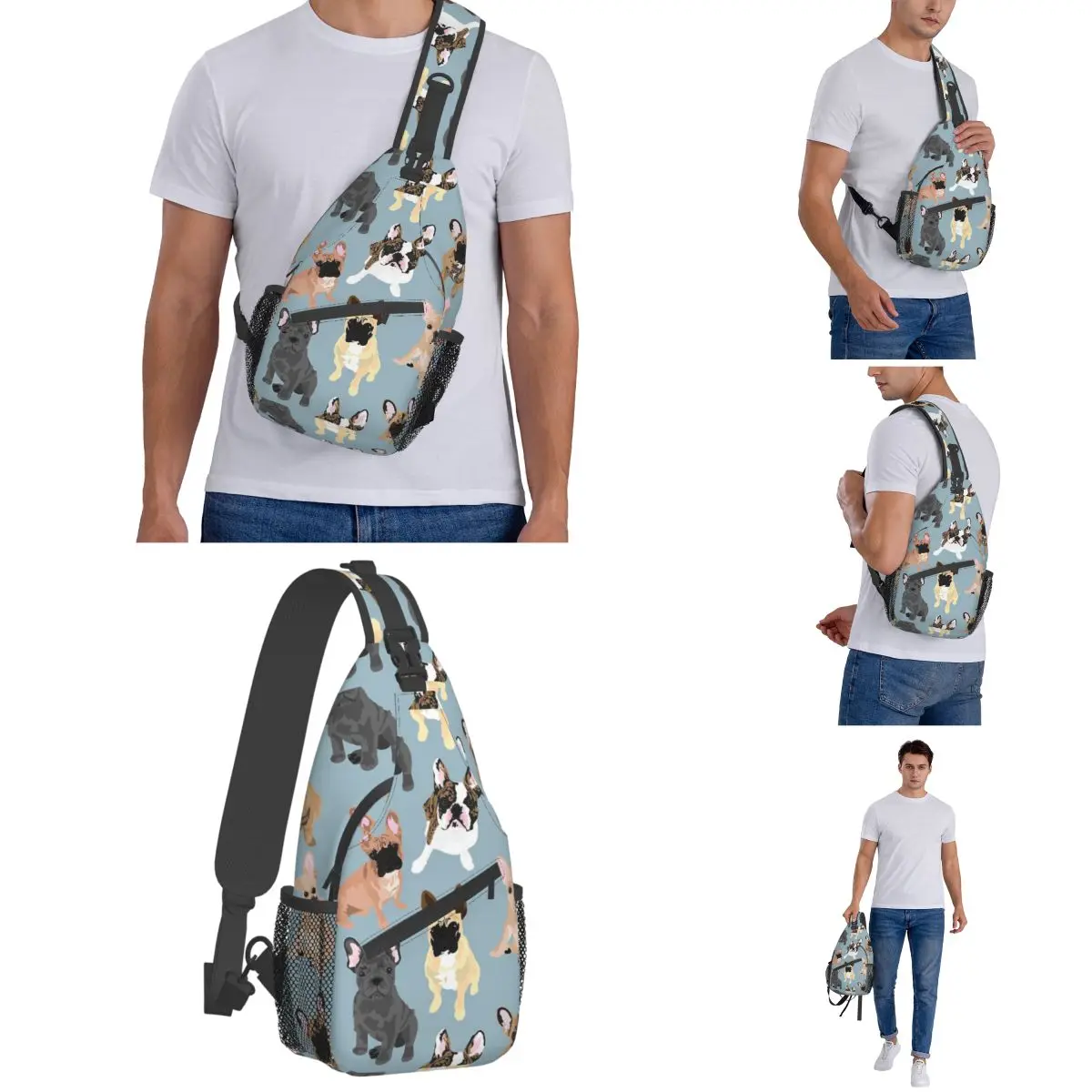 Franse Bulldogs Crossbody Sling Bag Mode Borst Tas Love Puppy Dier Schouder Rugzak Dagrugzak Reizen Wandelen Fietstas