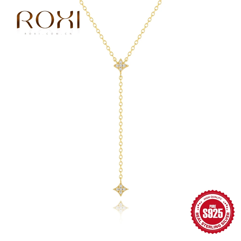 

ROXI 925 Sterling Silver Y-shaped Quadrangular Star Crystal Pendant Necklace For Women Ins Simple Versatile Fine Jewelry