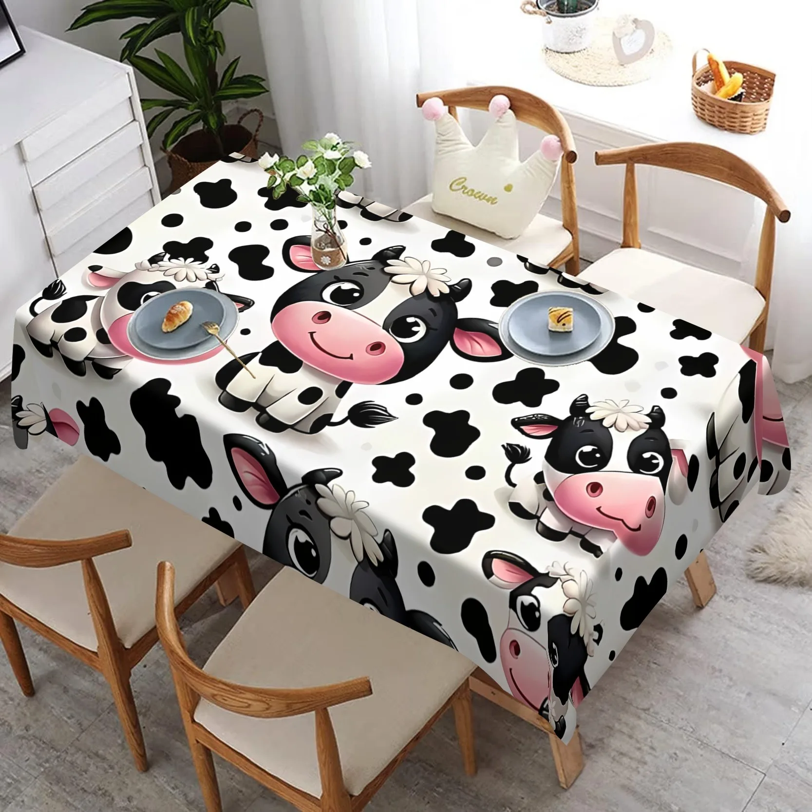 A lovely cow-patterned tablecloth is perfectly suitable for your dining room, living room and home decoration.