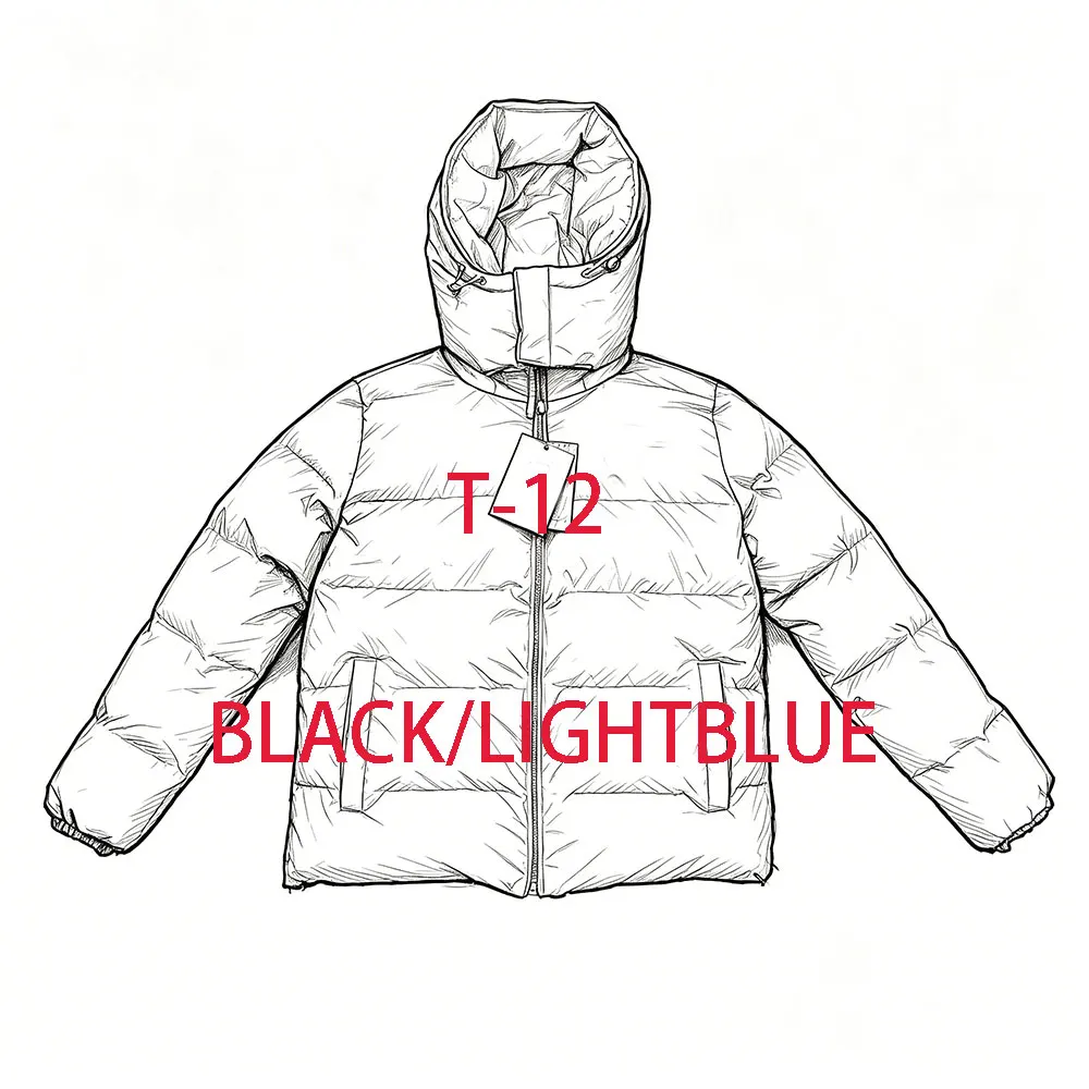 T-12  Warm for Men Plush Thick World Hoodies Casual Fashion Down Jacket Streetwear Clothing Coats Winter JacketsBLACK/LIGHTBLUE