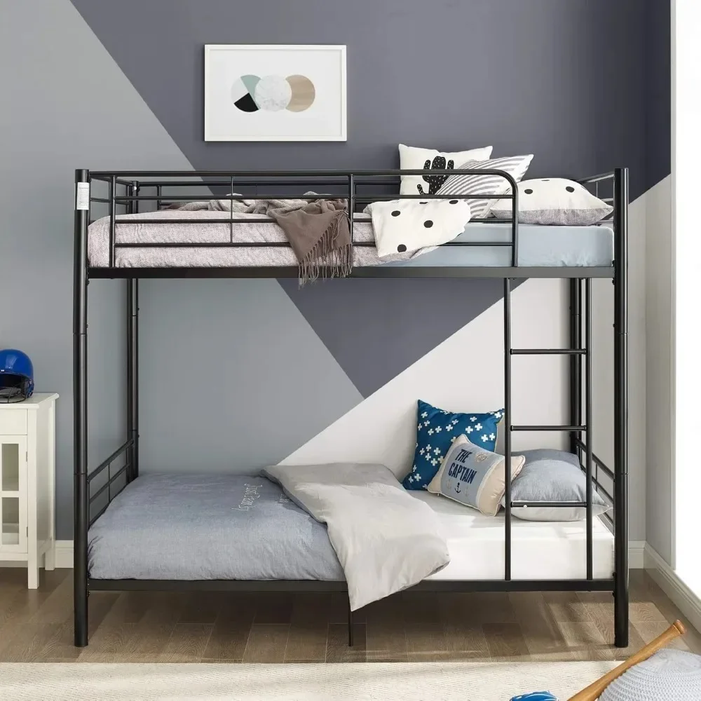 Urban Industrial Twin over Twin Metal Bunk Bed, Twin over Twin, Bedroom double beds, student dormitory bed, Black