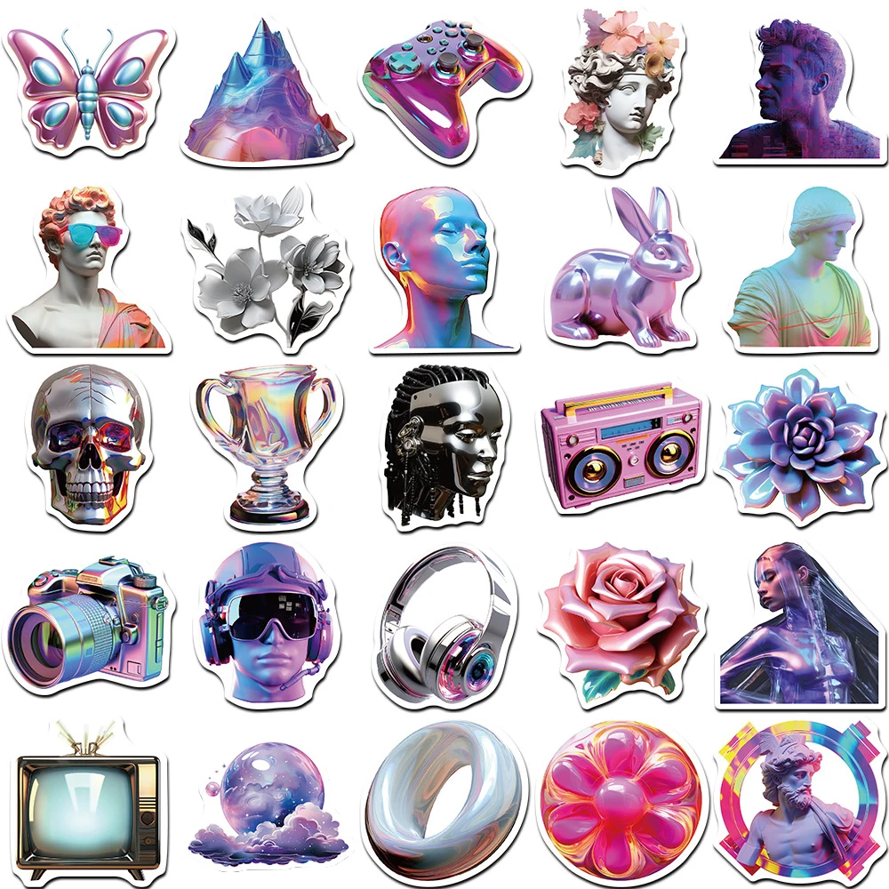 VSCO Acid Graphics Vaporwave Graffiti Adesivos, Decalque impermeável, Decoração legal estética, DIY Laptop Sticker, Brinquedo do carro, 10 Pcs, 30 Pcs, 50Pcs