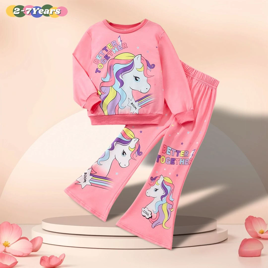 

New Kid Girls Clothing Set Children Suit Spring Autumn Long Sleeve 2 Pcs Tops and Pants Rainbow Unicorn Sweet Cute Girls Outfits