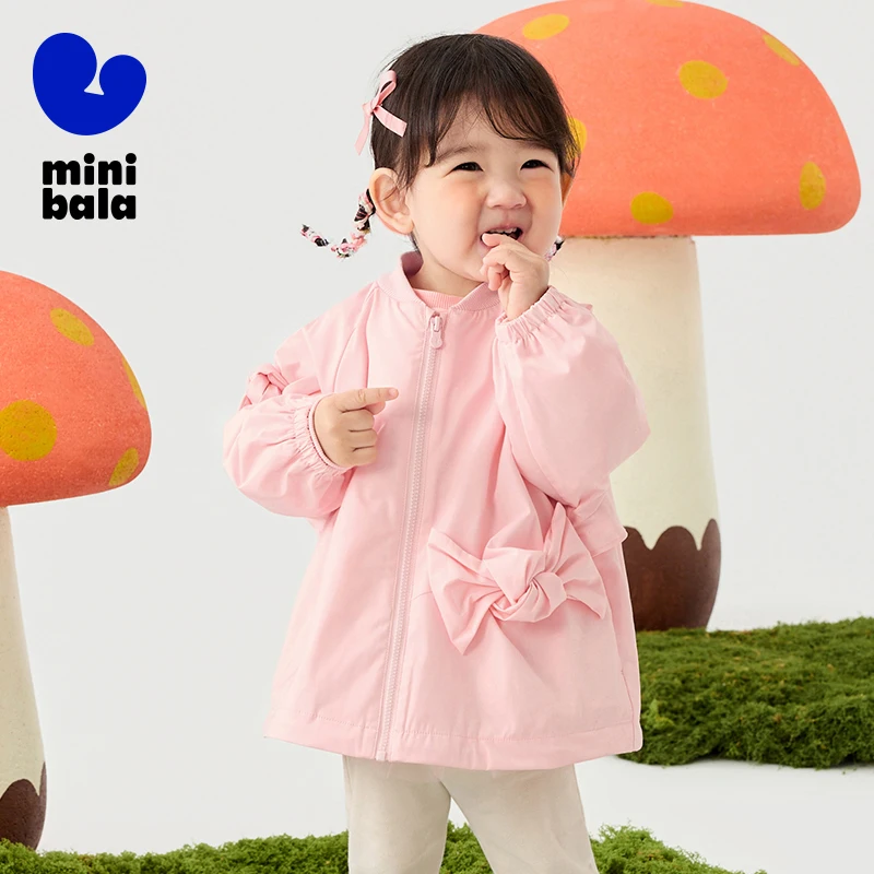 Mini Bala Girls' Outerwear 2025 New Spring Baby Outing Sweet and Stylish Wind-proof Clothes For Daily Outdoor Activity Casual