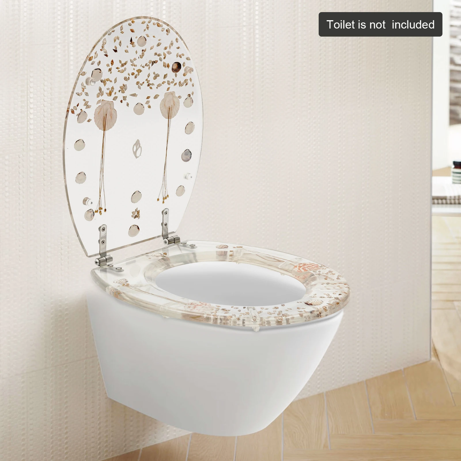 Transparent & Silent Thickened Toilet Cover Resin Silver Hinges Shell Decor Strong Wear Resistance Close Toilet Cover