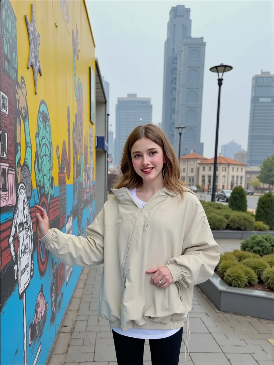 

Hooded Zipper Loose Jackets Aesthetic Top Women Winter Colorful Fitted Party Oversize Unique Flight Slimming High-Performance OL