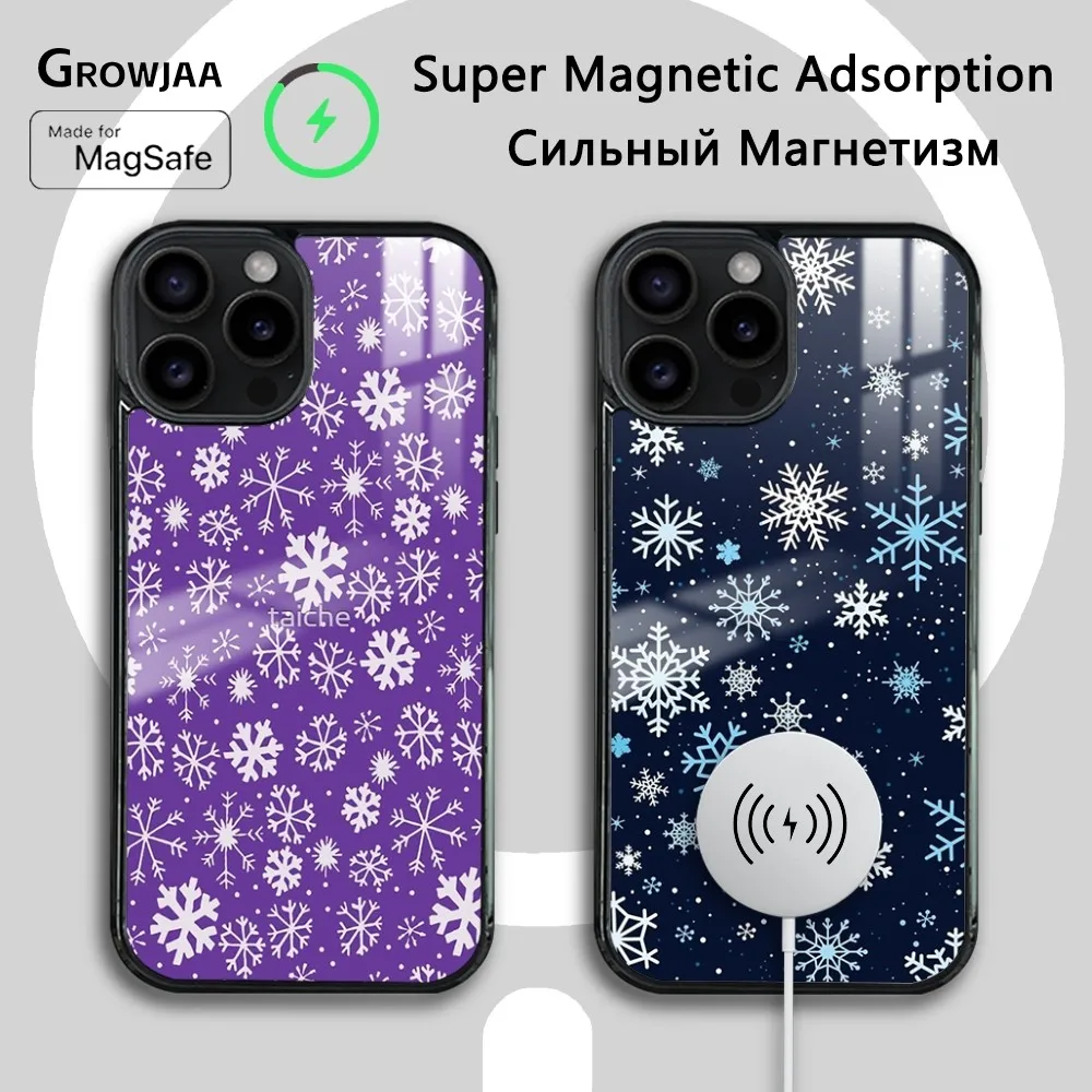 Christmas Snowflake Pattern Phone Case For iPhone 15 14 13 12 11 Pro Max Plus Mini Mirror Wireless Magnetic Cover