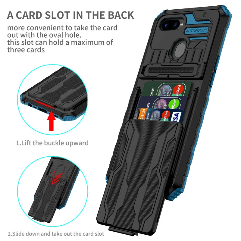 For OPPO A5S A7 A12 A11K Case Hybrid Armor Card Slot Bracket Stand Holder Phone Cases for OPPO A15 A15S A16 A54 A74 Back Cover