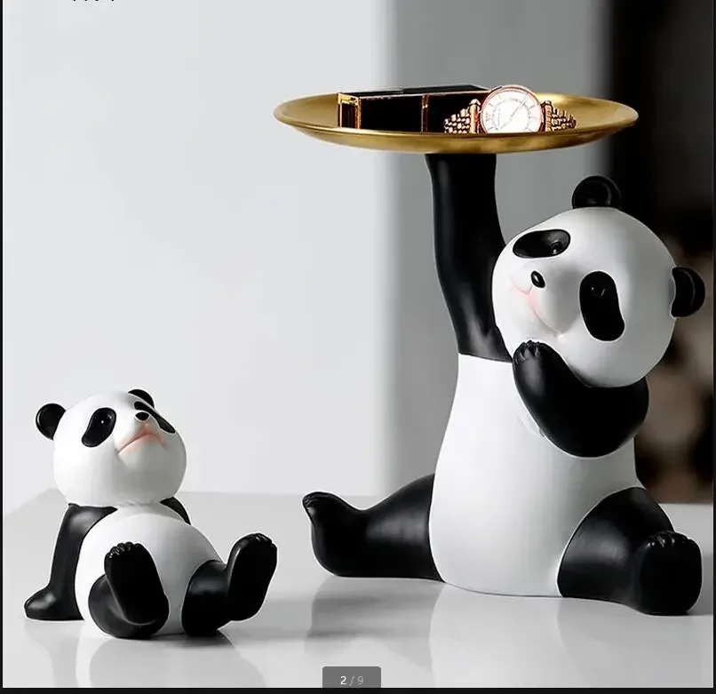 

Panda Resin Ornament Storage Tray Mobile Phone Holder Tissue Box Home Decoration Accessories Desktop Organizer Statuette Gift