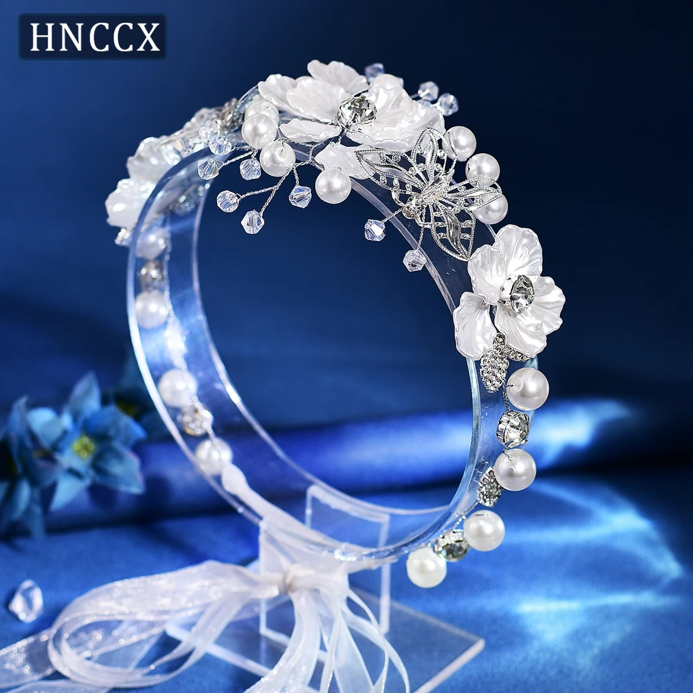 Hnccx moda casamento borboleta coroa bandana noiva pérola grinalda acessórios para o cabelo cor prata jóias de cabelo headpieces cp783