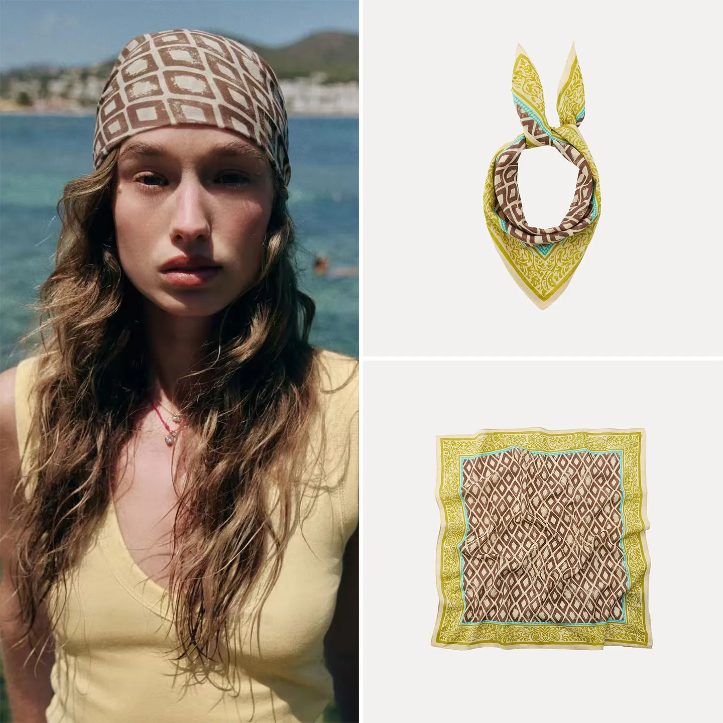 Fashionable Diamond Pattern Printed Headscarf for Women Autumn New Arrival Stylish Accessory Versatile Casual Wear Unbranded
